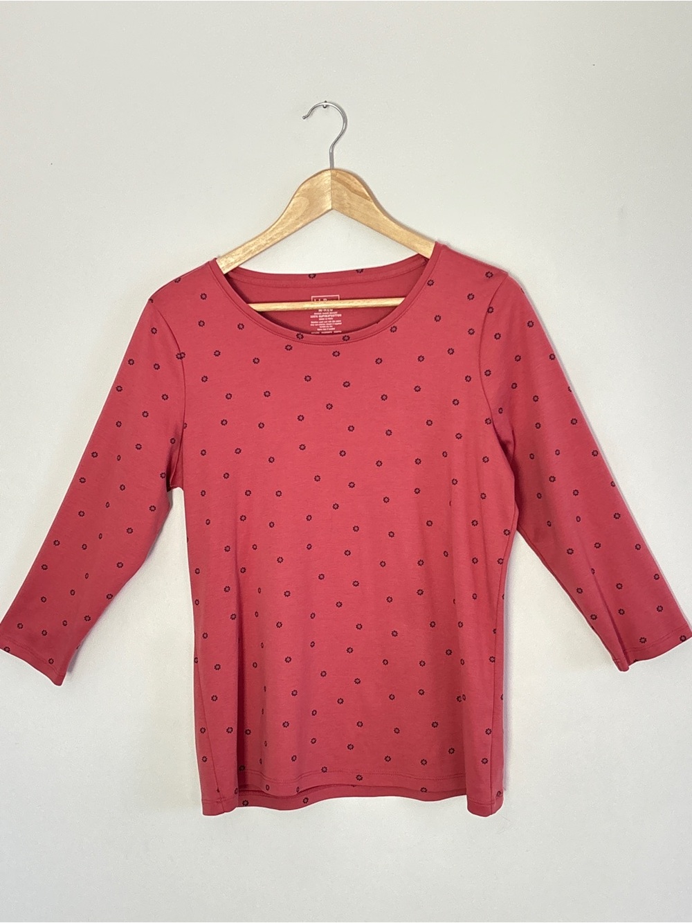 LL Bean Pink Floral Supima Cotton 3/4 Sleeves Shirt Casual Layering *A66